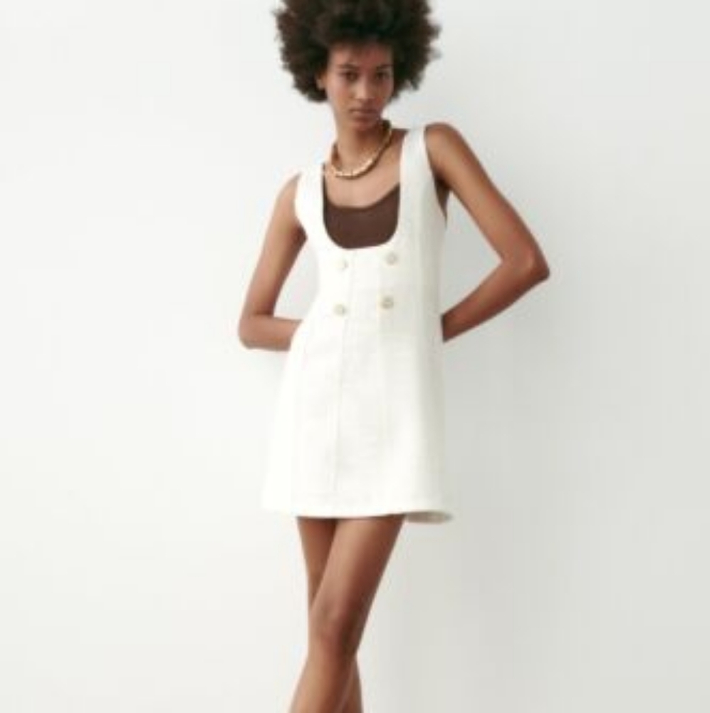 Textured Jewel Button Pinafore Dress